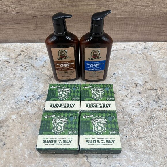 Bundle Dr Squatch 2 Moisturizing Lotions 4 Harry Potter Soaps Mens Daily Use New - Picture 1 of 8
